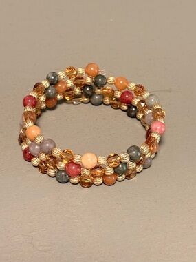 Multicolor Beaded Coil Bracelet with Gold Accents